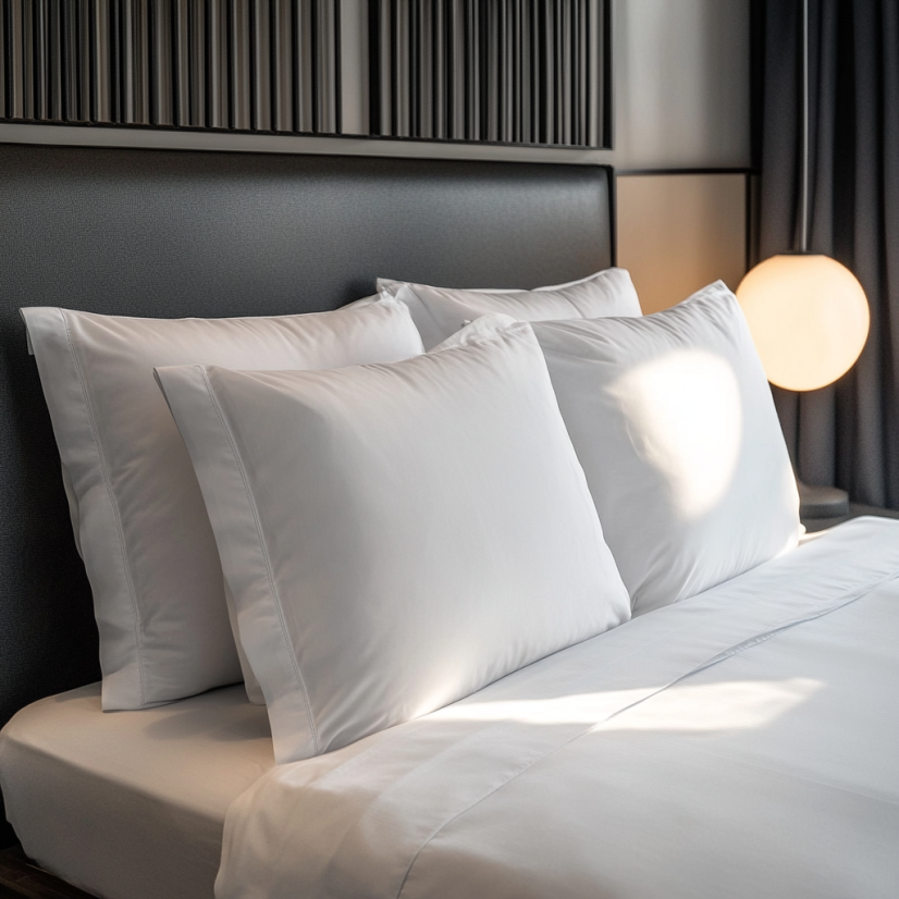 Świeżo wyprana, biała pościel hotelowa na łóżku